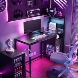 Computerbureau - Computerbureau met stopcontact en opbergplanken – Studie- en schrijftafel met USB-poorten en oplaadstation – PC-bureau/werkstation voor thuiskantoor – Zwart — thumbnail 4