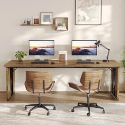 Industrieel Bureau 200 x 70 x 76 cm – Dubbel Werkbureau voor 2 Personen, Extra Lang Computerbureau / Vergadertafel met Houten Blad en Metalen Frame voor Thuiskantoor – Bruin – Dader — thumbnail 4