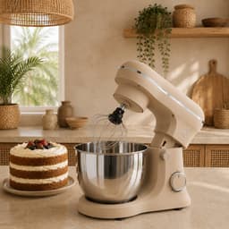 Motivai Keukenrobot 1500W - 5L Keukenmachine met Mengkom - Mixer met 10 Snelheden & Pulse - Inclusief Deeghaak, Garde & Menghaak - Matte Beige — thumbnail 4