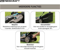 Neokraft - 40V Accu grasmaaier - 43cm maaibreedte - 5 Instelbare hoogtes - Incl 50L opvangbak - incl. accu & lader — thumbnail 2