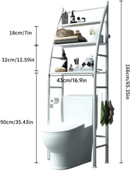 Damenzo - Opbergrek - Opbergkast - Organizer - Badkamer - Rek - 3 laags - Wasmachine ombouwrek - Toilet ombouwrek - 43x166cm - Wit — thumbnail 2