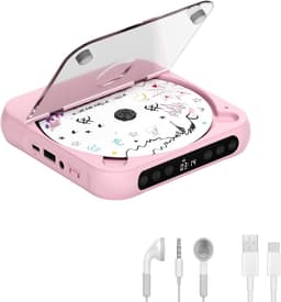 KZQ Draagbare cd-speler met Bluetooth 5.3 – roze, 2000 mAh, ondersteunt CD/USB/SD/AUX, voor thuis en reis — thumbnail 1