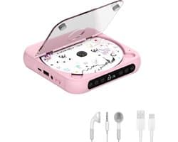 KZQ Draagbare cd-speler met Bluetooth 5.3 – roze, 2000 mAh, ondersteunt CD/USB/SD/AUX, voor thuis en reis