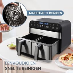 Digitale Airfryer XXL 10L Sinaopus 920 – Heteluchtfriteuse met Dubbele Mand en DualMand Onafhankelijke Snelle Opwarming – Voor Gezinnen – 8 Programma’s – LED Touchscreen – Kijkvenster – Makkelijk te Reinigen – Capaciteit voor 7 Personen — thumbnail 2
