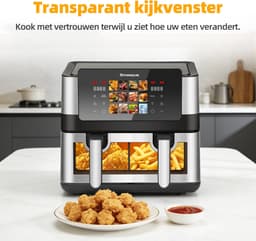 Sinaopus XXL Airfryer 8L – Met Dubbele Mand – 12 Kookprogramma’s – Onafhankelijke Snelle Opwarming – Geschikt voor Gezinnen – Kijkvenster – Eenvoudig te Reinigen – Capaciteit voor 4 tot 5 Personen — thumbnail 2