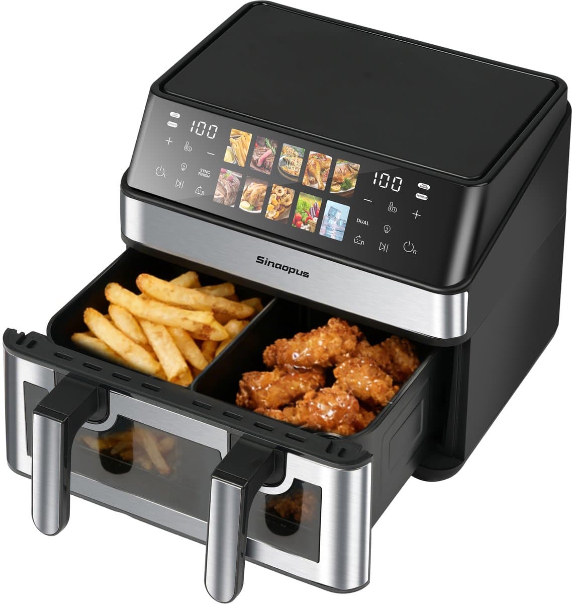 Sinaopus XXL Airfryer 8.5L – Met Dubbele Mand – 10 Kookprogramma’s – Onafhankelijke Snelle Opwarming – Geschikt voor Gezinnen – Kijkvenster – Eenvoudig te Reinigen – Capaciteit voor 4 tot 5 Personen — afbeelding 1