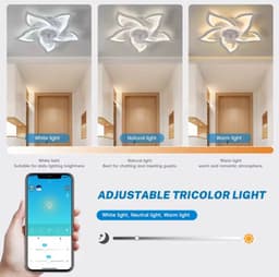 Plafondventilator - Lotus - Met Verlichting - Plafond Ventilator Lamp - LED Verlichting - Met Afstandsbediening - Dimbaar - Smart Lamp - Wit — thumbnail 4