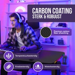 Avalo Gaming Bureau - 160x100x75 CM - L Vormig Hoekbureau - Game Desk Met LED Verlichting - Tafel - Zwart - Hoek Rechts — thumbnail 5