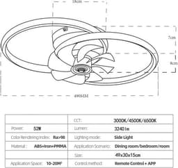 Plafondventilator met verlichting - Afstandsbediening en app-bediening - LED dimbare ventilator plafondlamp - Voor eetkamer, slaapkamer en woonkamer - Ventilatorlamp — thumbnail 5