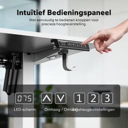 SENSE7 NOJO Light - Elektrisch Bureauframe - Verstelbaar 72-118cm - Geheugen 70kg Belasting - Zit Sta Bureau Wit — thumbnail 4