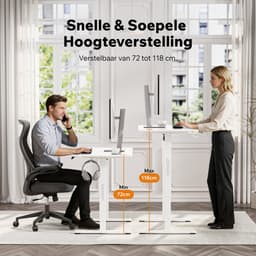 SENSE7 NOJO Light - Elektrisch Bureauframe - Verstelbaar 72-118cm - Geheugen 70kg Belasting - Zit Sta Bureau Wit — thumbnail 5