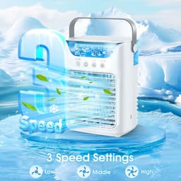 3-in-1 Miniventilator – 21 × 16,5 × 12,2 cm – Luchtkoeler - Luchtbevochtiger – Voorzien van 700 ml watertank met vulopening aan de bovenzijde – Draagbare – Nachtlampje met 7 kleuren – Timerfunctie (2/4/6 uur) – Fluisterstille werking – Wit — thumbnail 5