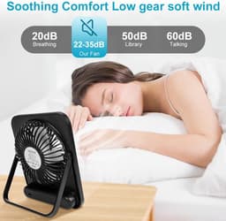 OLOEY USB-bureauventilator-2000mAh USB-C oplaadbare bureauventilator-opvouwbare mini draagbare stille ventilator met LED-display-180° verstelbare krachtige luchtstroom-kleine kantoorventilator (1 stuk-zwart) — thumbnail 4