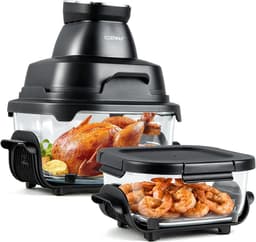 COSTWAY Draagbare Air Fryer heteluchtfriteuse 4 l/1,7 l, 6-in-1 Airfryer 1500 W heteluchtfriteuse en bakken, heteluchtfriteuse met 2 uitneembare glazen containers en deksel, voor camping, thuis (zwart) — thumbnail 2