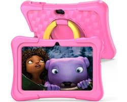 Elementkey Ai-Kids Max – 7 Inch KinderTablet – 32GB Intern + 64GB Micro SD – Voor En Achtercamera – Android 13 - IPS-scherm – 2GB RAM - SIM – WiFi 6 - Roze Hoes
