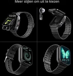 DrPhone DualX Duo2 - Smartwatch met Ingebouwde Oordoppen - Bluetooth 5, NFC, Gezondheidsmonitoring & Automatisch Opladen - Zwart — thumbnail 5