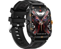 WizBay Premium Select® Outdoor Smartwatch - 1,96 Inch HD Scherm - Bluetooth Bellen - 3ATM Waterdicht - Hartslag Zuurstof Slaap - 100+ Sportstanden - 430mAh - Zwart Oranje Case