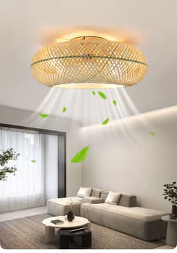 Plafondventilator met Verlichting – Bamboe Look – Ø50cm – Transparante Bladen – Met Afstandsbediening — thumbnail 5