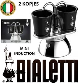 Bialetti - Set Mini Express Inductie 2tz Zwart + 2 kopjes, 2 kopjes, mini induction, koffieliefhebbers, Italië, — thumbnail 1