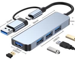 Ferfito Aluminium schaal 4 in 1 USB 3.0 & USB-C Hub-4xUSB 3.0 - USB C hub met 4 poorten - USB splitter - Docking station laptop