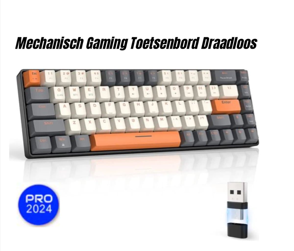 Mechanisch Gaming Toetsenbord Draadloos - 60% Keyboard - Red Switches - Bluetooth/USB Draadloos — afbeelding 1