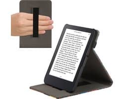kwmobile e-reader hoesje geschikt voor Kobo Clara 2E hoes - Ereader flip case met standaard - Kunstleren e reader cover - bibliotheek design in meerkleurig