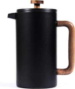 House of Husk French Press Cafetière - 1 Liter - Dubbelwandig - Zwart / Acacia Hout — thumbnail 1