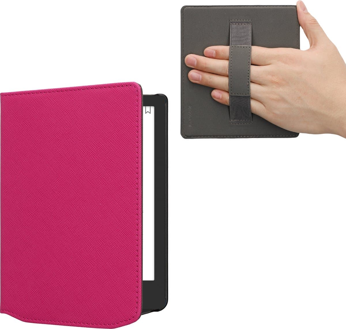 kwmobile flip cover geschikt voor Pocketbook Verse / Verse Lite / Verse Pro / Color / Vivlio Light/Light HD - Case met magnetische sluiting en handvat - Hoes voor e-reader in neon roze - design — afbeelding 1