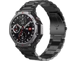 Strap-it Stalen schakel smartwatch bandje - geschikt voor Amazfit T-Rex 3 (zwart)