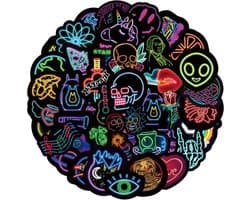 Scoby - Neon Stickers - 50 Stickers Mix Pack - Laptopstickers - Geschikt voor Fiets, Step, Laptop, Skateboard, Koffer & Helm