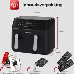 Turbotronic DAF5 Dubbele Airfryer XXL DualChef - 9L - Heteluchtfriteuse - Dubbele Mand - 2 x 4.5L - 50ºC tot 200ºC - 12 Kookprogramma's - Zwart — thumbnail 10