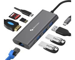 Siltcon® 8 in 1 USB C Hub – Docking Station Laptop - USB Splitter - USB C Naar HDMI – USB 3.0*3 - HDMI 4K 30Hz - RJ45 Gigabit - SD/TF - Universeel - Premium Kwaliteit - Spacegrey