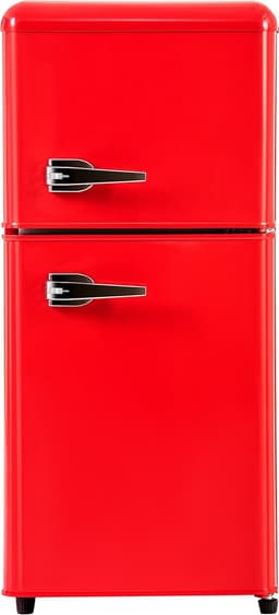 Merax Retro Koel-vriescombinatie Mini Koelkast - Premium Rood - Compact Model met Dubbele Deur (88.8 cm Hoog, 60L) - 22L Vriesvak & 38L Koelvak - LED-verlichting - Energieklasse E — thumbnail 1