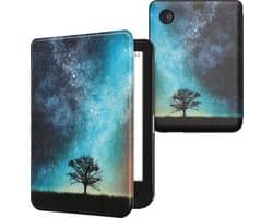 kwmobile e-reader hoesje geschikt voor Kobo Clara BW / Colour hoes - E reader flip case met magnetische sluiting - Ereader cover - Sterrenstelsel en Boom design in blauw / grijs / zwart