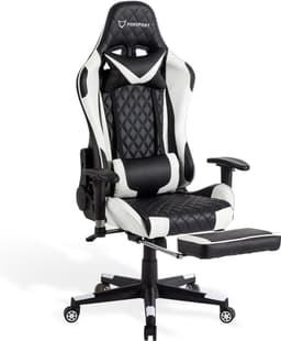 FOXSPORT verstelbare gaming chair - PC-bureaustoel met voetsteun - hoogte en helling verstelbaar - met hoofdsteun en lendensteun - gamingstoel voor kantoor - Wit — thumbnail 1