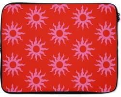 Laptophoes 17 inch - Zonnen - Rood - Roze - Patroon - Zomer - Laptop sleeve - Binnenmaat 41x28 cm - Zwarte achterkant