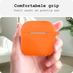Case - Geschikt voor Apple AirPods 4 - Siliconen Hoes met Clip - Silicone Hoesje Cover - Oranje — thumbnail 4