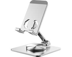 WK® Aluminium Hoge kwaliteit Telefoon Houder -Tablet Standaard -Ipad Houder - 360 garden rotatie Tablet - Siliconen anti slip - stabiel en duurzaam- 4.7-11 Inch Ipad & Tablet & Telefoon- 96*60mm -Zilver