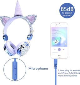 Kinder Koptelefoon - Met Unicorn armband - Koptelefoon – Bling Headset - Headset Eenhoorn – Eenhoorn Koptelefoon – Meisjes Koptelefoon -Meisjes Speelgoed – Cadeau - Sinterklaas - Feestdagen - Bedraad - — thumbnail 2