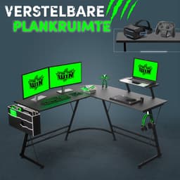 For The Win Hoekbureau - L-Vormig Game Bureau - 131x131x74 cm - Gaming Bureau - Monitor Standaard - Gaming Desk - Computer Tafel - Gaming Tafel — thumbnail 3