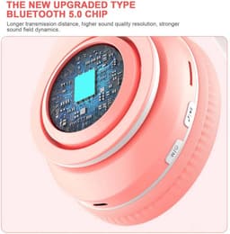 Kinder Hoofdtelefoon-Draadloze Koptelefoon-Kinder Headset-Over Ear-Bluetooth-Microfoon-Katten Oorjtes-Led Verlichting-Opbergzak-Licht Roze — thumbnail 2