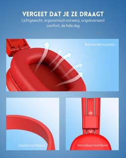 StayPowered Kinderkoptelefoon - Veilig Luisteren en Comfort voor Elk Moment - Instelbaar Volume - 50 Uur Batterij - Bluetooth 5.4 - Ingebouwde Microfoon - Opvouwbaar en Licht - Rood - Levering Sneller dan Aangegeven! — thumbnail 4
