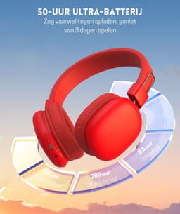 StayPowered Kinderkoptelefoon - Veilig Luisteren en Comfort voor Elk Moment - Instelbaar Volume - 50 Uur Batterij - Bluetooth 5.4 - Ingebouwde Microfoon - Opvouwbaar en Licht - Rood - Levering Sneller dan Aangegeven! — thumbnail 3