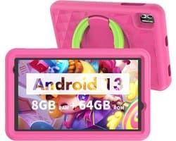 Elementkey Ai-Kids Pro - 8 Inch Kindertablet Android 13, 128GB - 8GB ram - Opslag en Schokbestendige Behuizing Kinderen - Roze