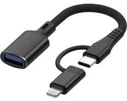 8-Pin + USB-C naar USB Female OTG - 15 CM - Kabel adapter converter - geschikt voor o.a. iPhone iPad en Laptop - zwart