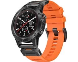 Stravo Garmin Fluororubber bandje geschikt voor Garmin Fenix 5 (Plus) - Fenix 6 (Pro) - Fenix 7 (Pro - Sapphire - Solar) - Fenix E - Fenix 8 47mm - Epix Gen 2 47mm - Quatix 5-6-7 - Quickfit 22mm band voor Garmin smartwatch bandje - Oranje