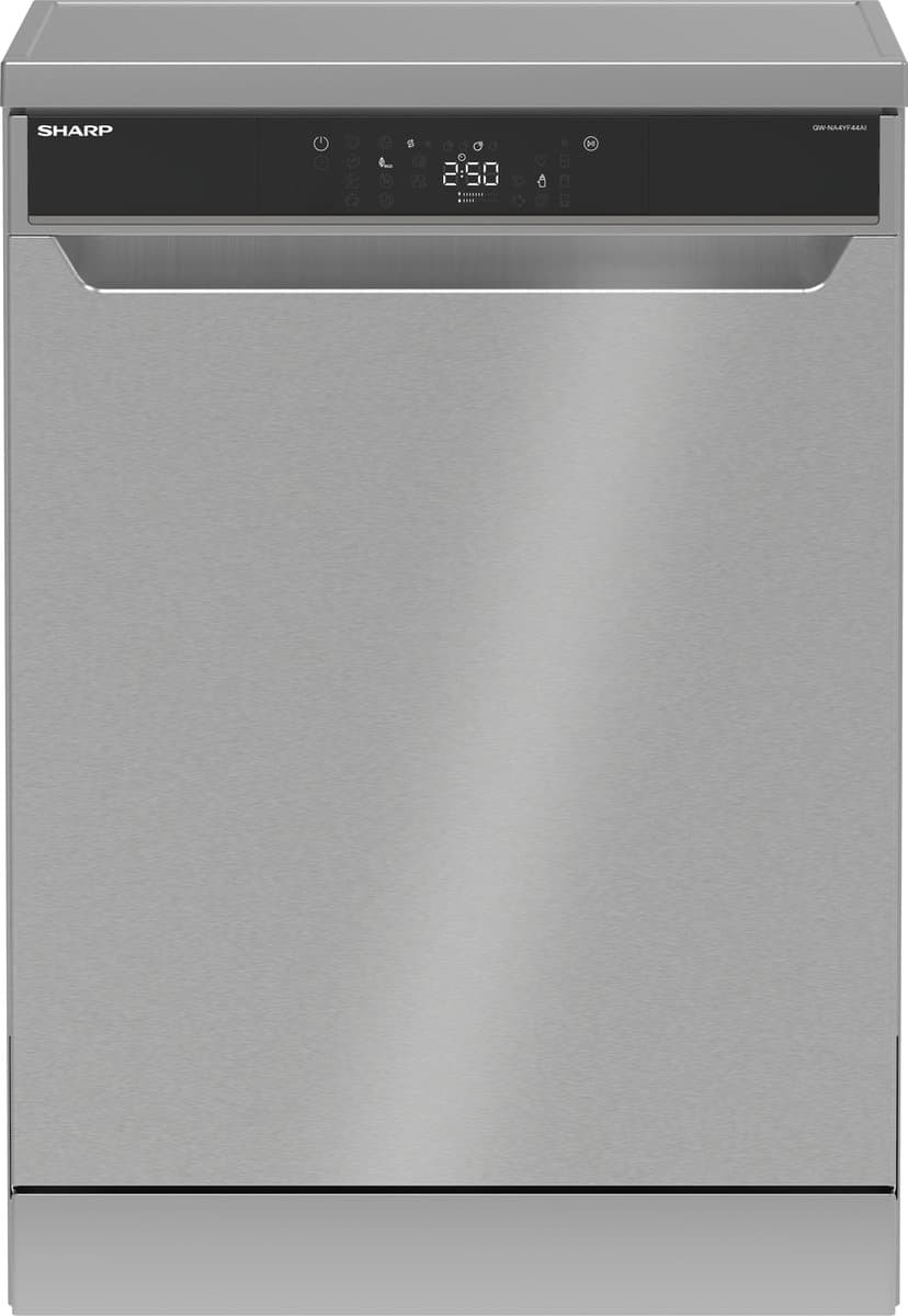 Sharp QWNA4YF44AIEU - vrijstaande vaatwasser - energie label A - 9 liter waterverbruik - 10 jaar motorgarantie - RVS deur — afbeelding 1