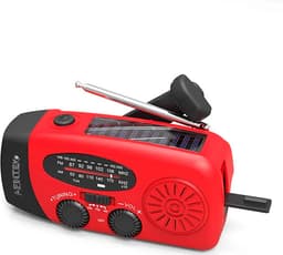 AFINTEK Noodradio Solar - 2000mAh Powerbank - LED Zaklamp - Opwindbaar via Handcrank & Zonne-energie - AM/FM - Voor Noodpakket & Camping - Rood — thumbnail 1