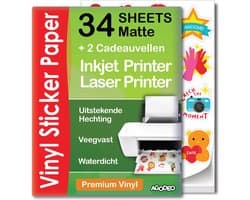 34 Matte Vinyl Stickervellen A4 – Hoogwaardig Stickerpapier voor Inkjet & Laser Printer – Waterbestendig, Sneldrogend – Geschikt voor Cricut & DIY – Inclusief 2 Bonusvellen
