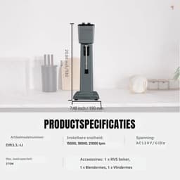 Drankenmixer - 375W - Drinkmixer - Milkshake-machine - 3 snelheden RVS Cocktail, Barmixer — thumbnail 4